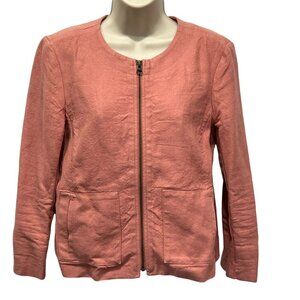 Loft Womens LInen Cotton Zip-Up Jacket Rose Pink Size 4